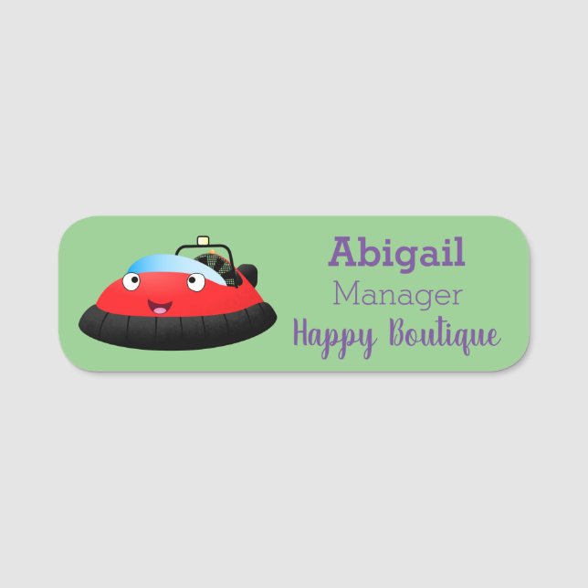 Cute red happy hovercraft cartoon name tag (Front)
