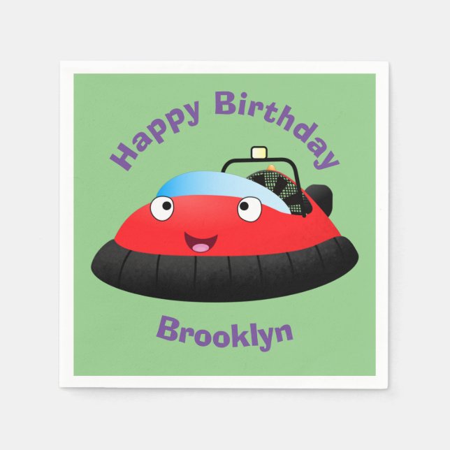 Cute red happy hovercraft cartoon napkins (Front)