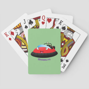 Cute red happy hovercraft cartoon playing cards