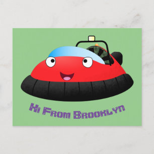 Cute red happy hovercraft cartoon postcard