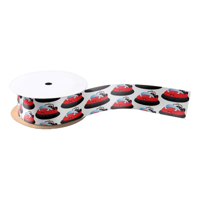 Cute red happy hovercraft cartoon satin ribbon (Spool)