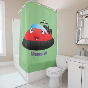 Cute red happy hovercraft cartoon shower curtain