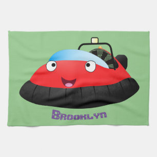 Cute red happy hovercraft cartoon tea towel
