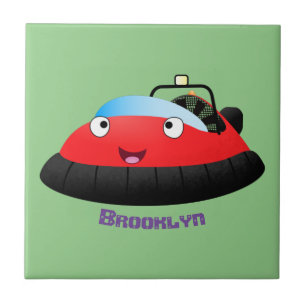 Cute red happy hovercraft cartoon tile
