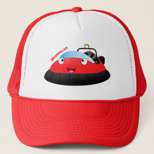 Cute red happy hovercraft cartoon trucker hat
