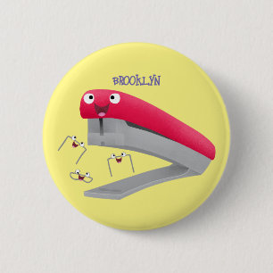 Cute red happy stapler cartoon illustration  6 cm round badge