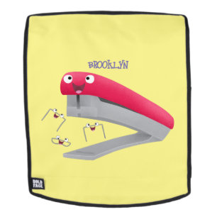 Cute red happy stapler cartoon illustration backpack