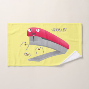 Cute red happy stapler cartoon illustration  bath towel set