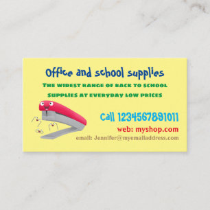 Cute red happy stapler cartoon illustration  business card