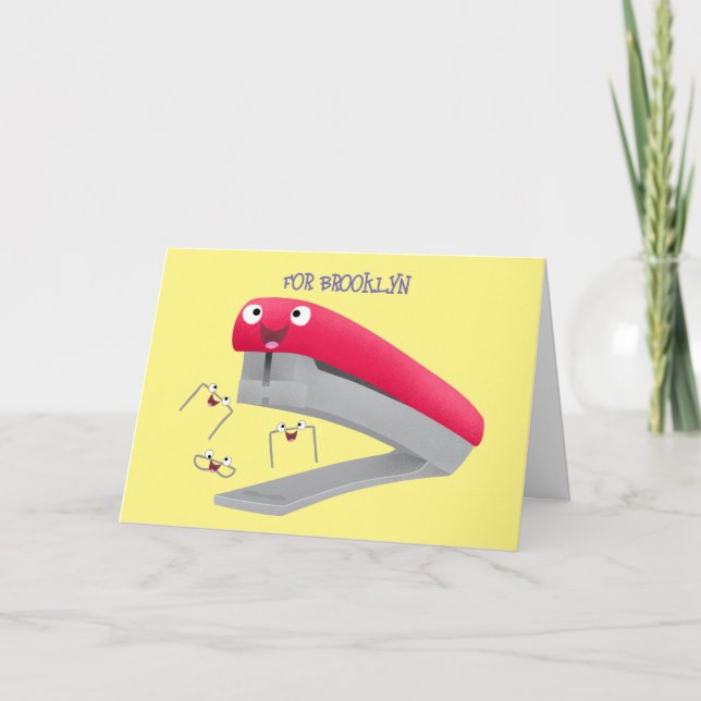 Cute red happy stapler cartoon illustration  card (Front)