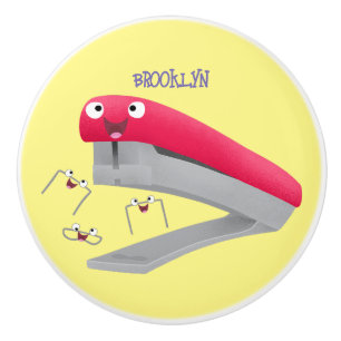 Cute red happy stapler cartoon illustration ceramic knob