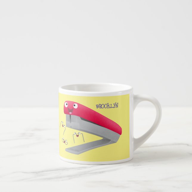 Cute red happy stapler cartoon illustration  espresso cup (Right)