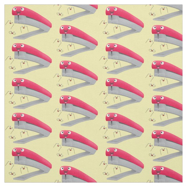 Cute red happy stapler cartoon illustration  fabric (Swatch)