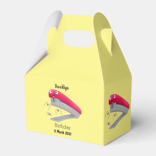 Cute red happy stapler cartoon illustration favour box (Front Side)