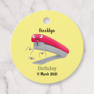 Cute red happy stapler cartoon illustration favour tags