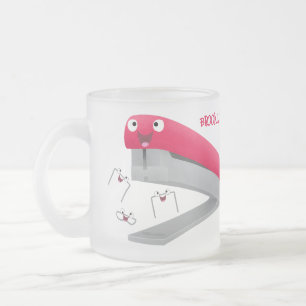 Cute red happy stapler cartoon illustration frosted glass coffee mug