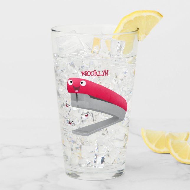 Cute red happy stapler cartoon illustration glass (Back Ice)