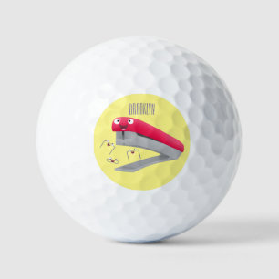 Cute red happy stapler cartoon illustration golf balls
