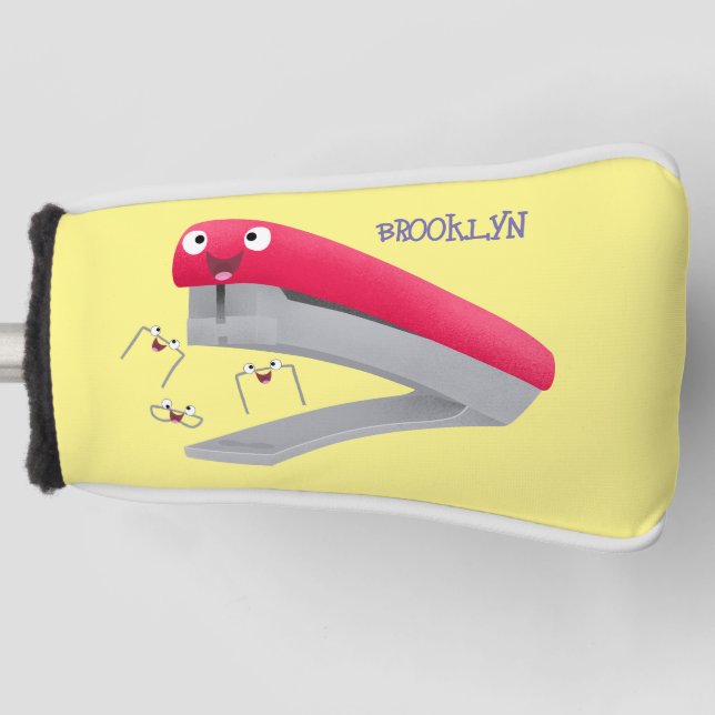 Cute red happy stapler cartoon illustration golf head cover (Front)