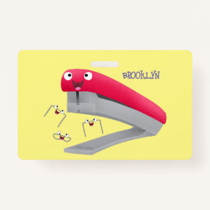 Cute red happy stapler cartoon illustration ID badge