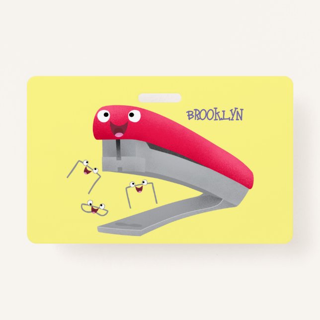 Cute red happy stapler cartoon illustration  ID badge (Front)