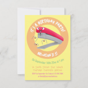 Cute red happy stapler cartoon illustration invitation