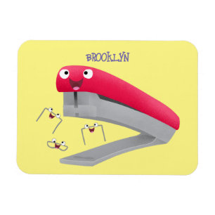 Cute red happy stapler cartoon illustration  magnet