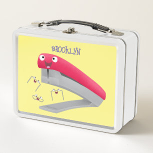 Cute red happy stapler cartoon illustration metal lunch box