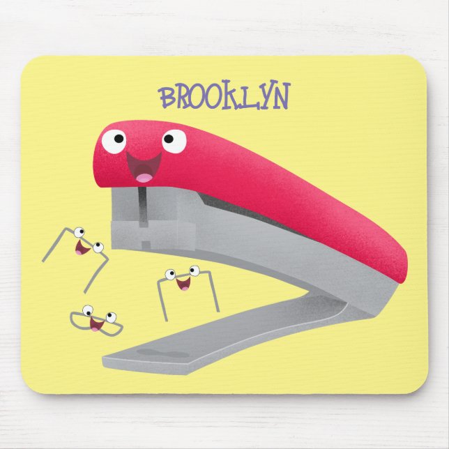 Cute red happy stapler cartoon illustration  mouse mat (Front)