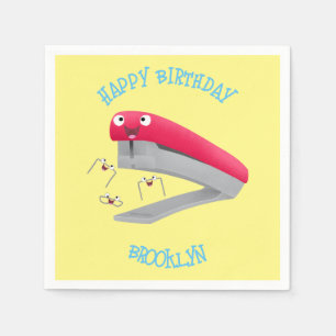 Cute red happy stapler cartoon illustration napkin