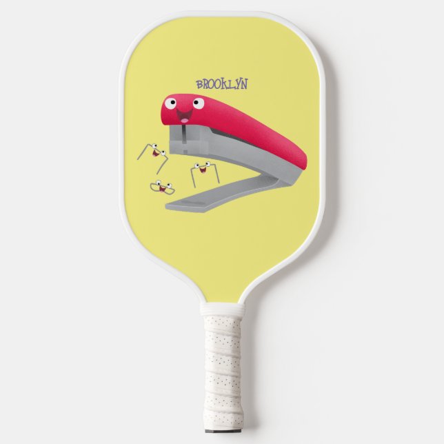 Cute red happy stapler cartoon illustration  pickleball paddle (Front)