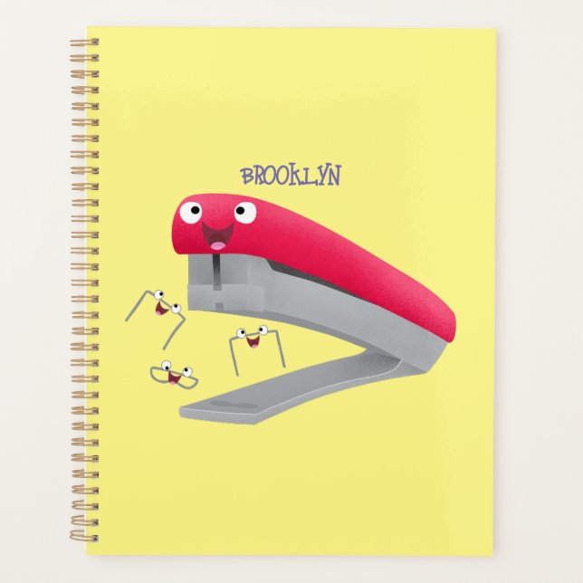 Cute red happy stapler cartoon illustration  planner (Front)