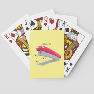 Cute red happy stapler cartoon illustration playing cards
