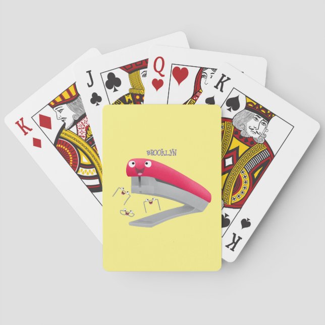 Cute red happy stapler cartoon illustration playing cards (Back)