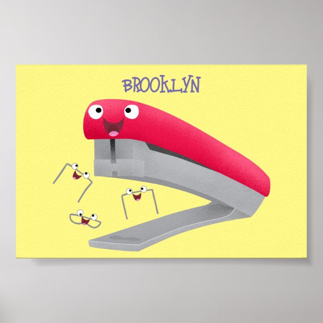 Cute red happy stapler cartoon illustration  poster (Front)