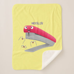Cute red happy stapler cartoon illustration sherpa blanket