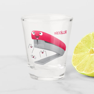 Cute red happy stapler cartoon illustration  shot glass