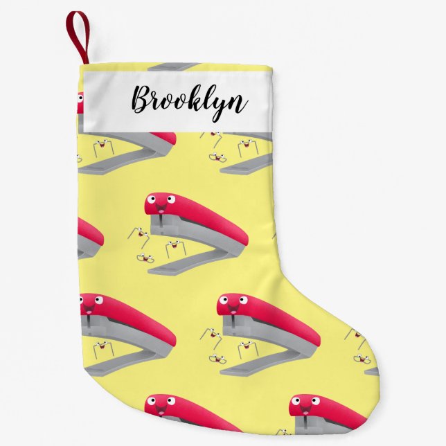 Cute red happy stapler cartoon illustration  small christmas stocking (Front)