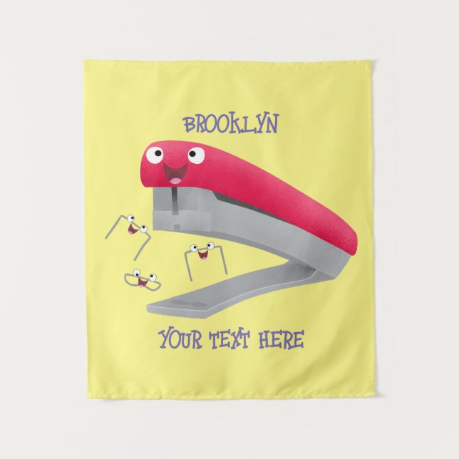 Cute red happy stapler cartoon illustration tapestry (Front)