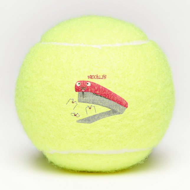 Cute red happy stapler cartoon illustration tennis balls (Front)