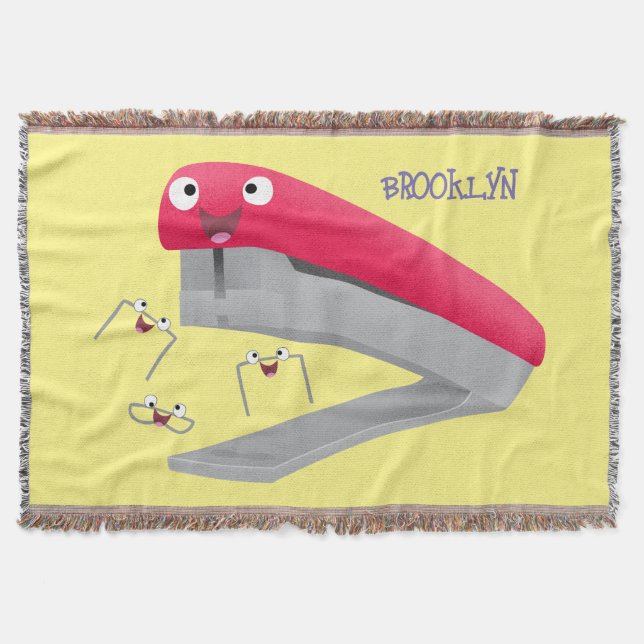 Cute red happy stapler cartoon illustration throw blanket (Front)