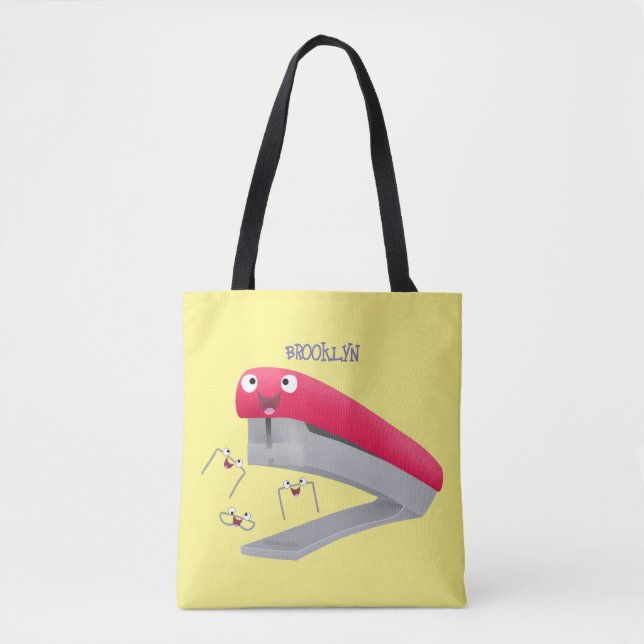 Cute red happy stapler cartoon illustration  tote bag (Front)