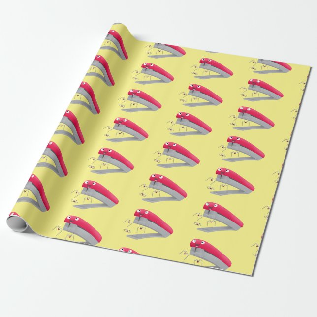 Cute red happy stapler cartoon illustration  wrapping paper (Unrolled)