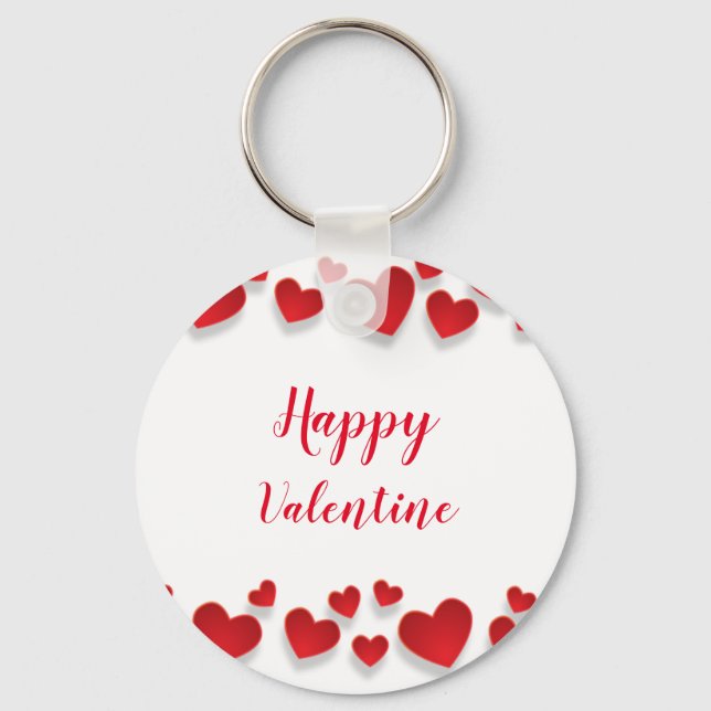 Cute Red Happy Valentine Love Hearts  Key Ring (Front)