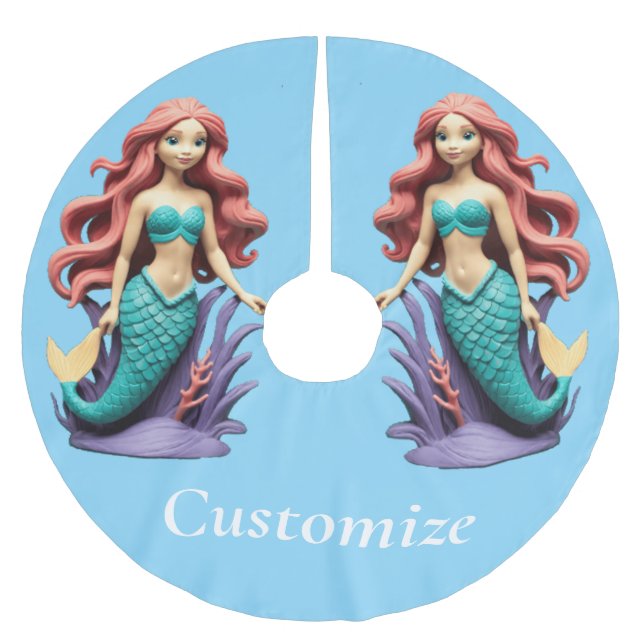 Cute Red-headed Mermaid Thunder_Cove Brushed Polyester Tree Skirt (Front)