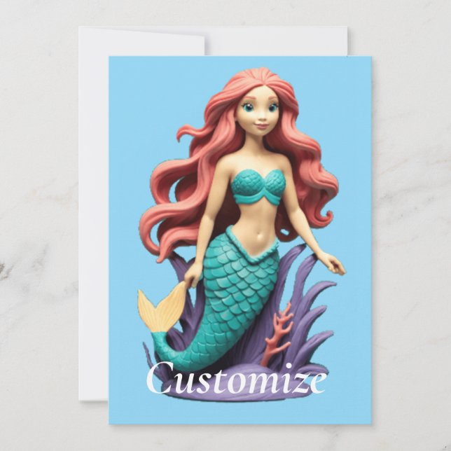 Cute Red-headed Mermaid Thunder_Cove Invitation (Front)