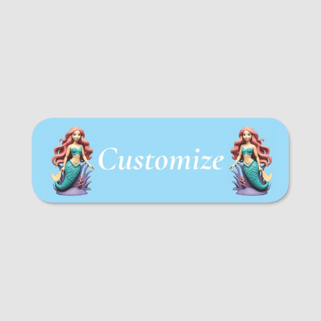 Cute Red-headed Mermaid Thunder_Cove Name Tag (Front)