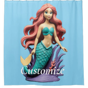 Cute Red-headed Mermaid Thunder_Cove Shower Curtain