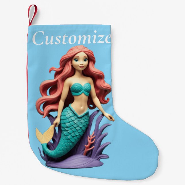 Cute Red-headed Mermaid Thunder_Cove  Small Christmas Stocking (Front)