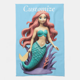 Cute Red-headed Mermaid Thunder_Cove Tea Towel